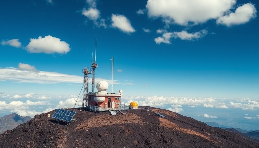 Remote station monitoring Earth's atmosphere CO2 levels with antennas and solar panels.