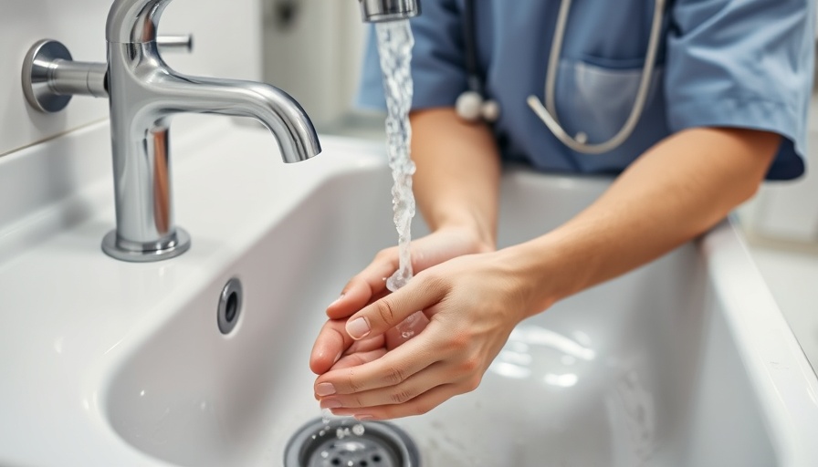 Healthcare worker practicing hand hygiene in a bright, sterile environment.
