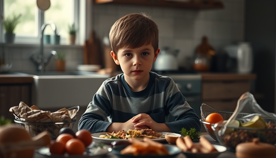 Pensive young boy in kitchen highlighting boys eating disorders.