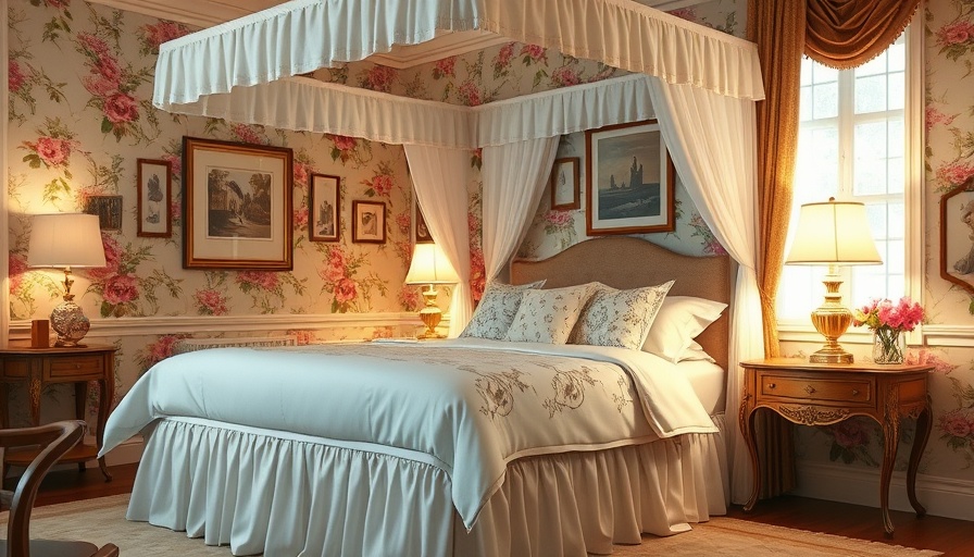 Elegant bedroom with floral bed skirt and decor, showcasing when to use a bed skirt.
