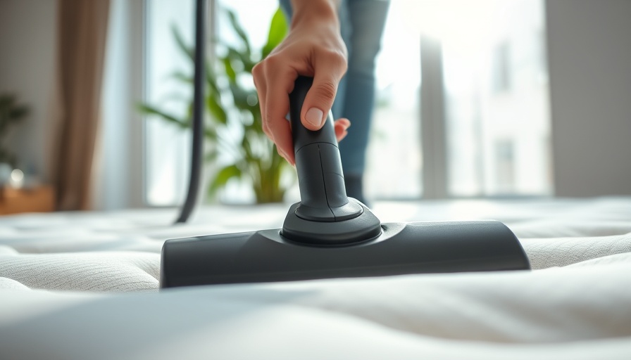Vacuuming a mattress in a bright room; essential step before cleaning with baking soda.