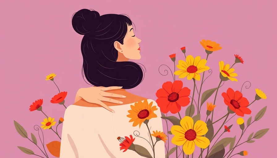 Illustration of self-care symbolized by a woman with flowers.