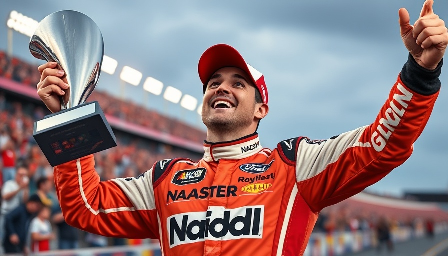 Shane van Gisbergen celebrates NASCAR Cup win with trophy.
