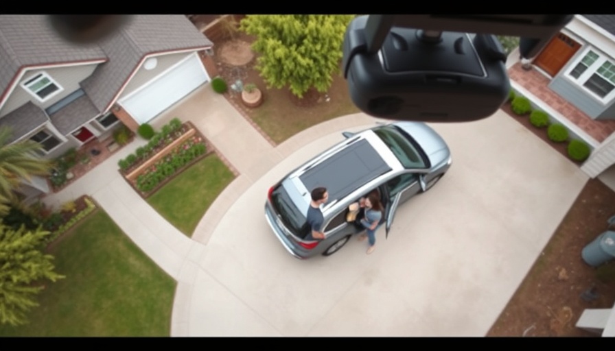 Surveillance footage of family unloading car in suburban driveway.