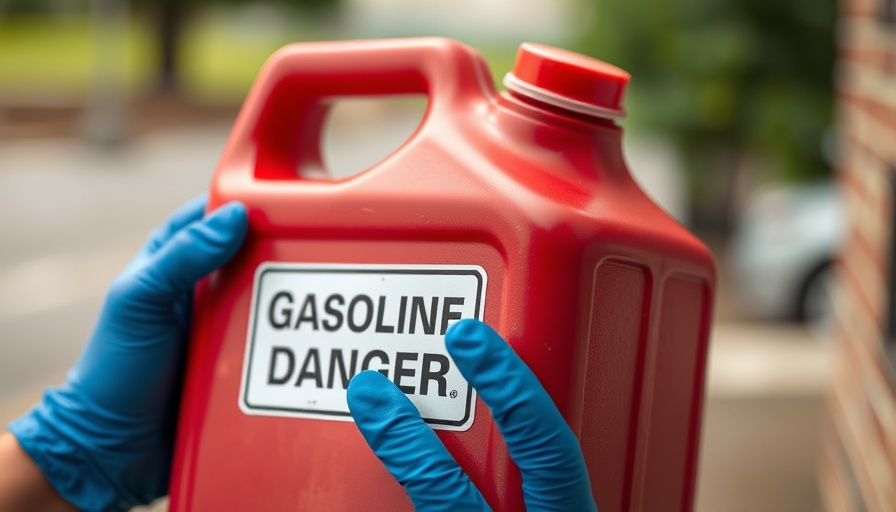 Person holding red gasoline container labeled 'Gasoline Danger'.
