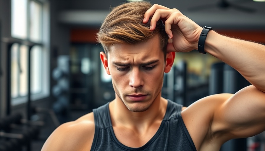 Athlete experiencing exercise-induced headache in gym