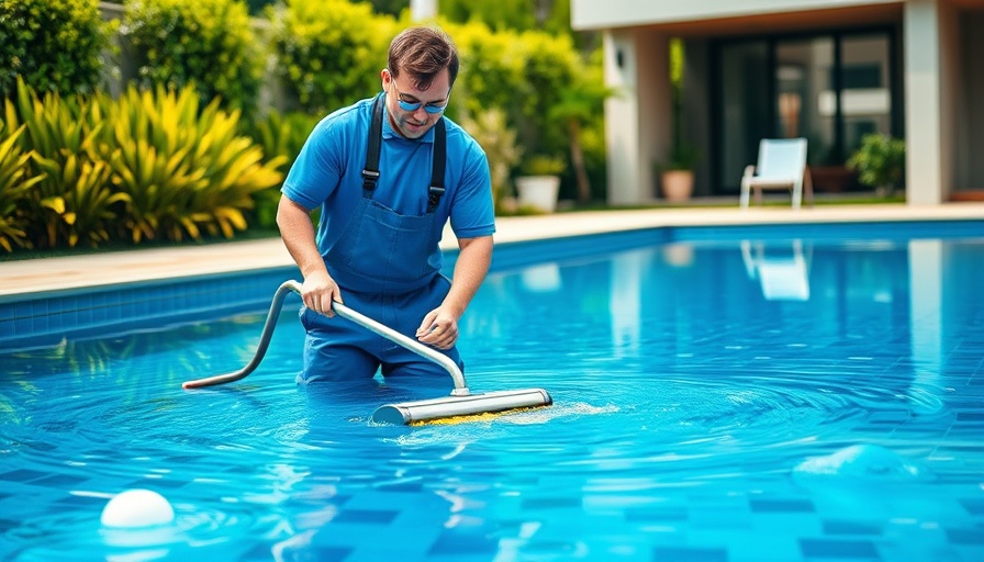 Professional pool cleaner maintaining a pool outdoors.