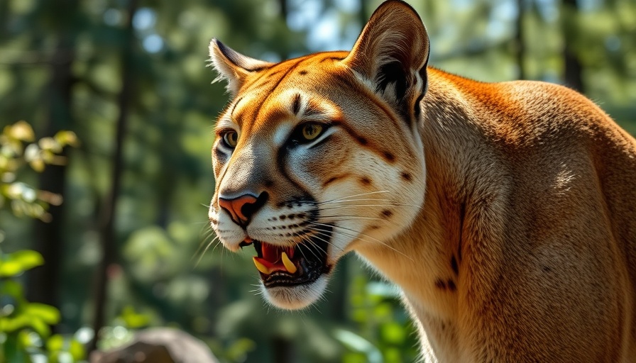 Close-up of a cougar in lush forest, representing wildlife conservation.