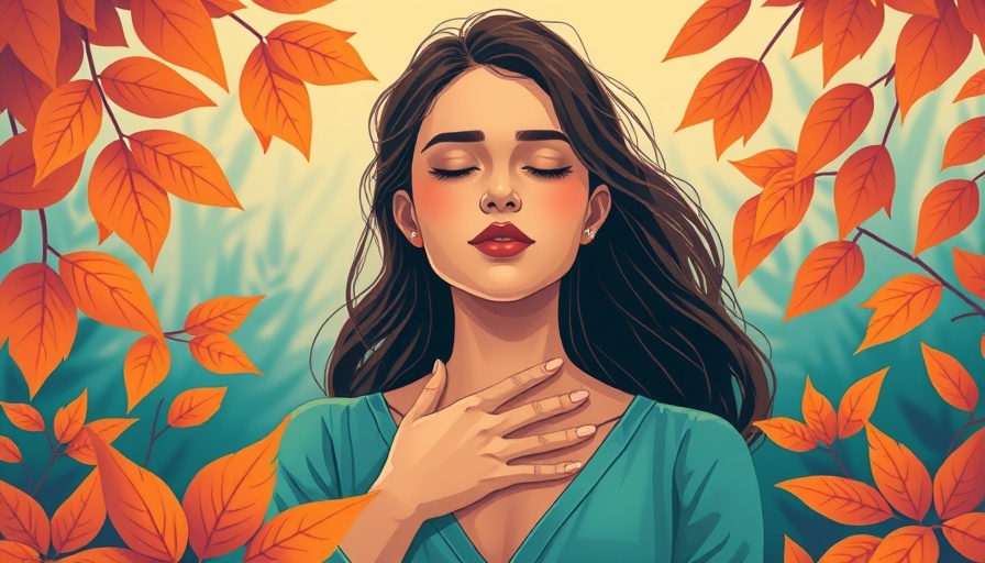 Serene woman representing trauma stored in our tissues, colorful illustration.