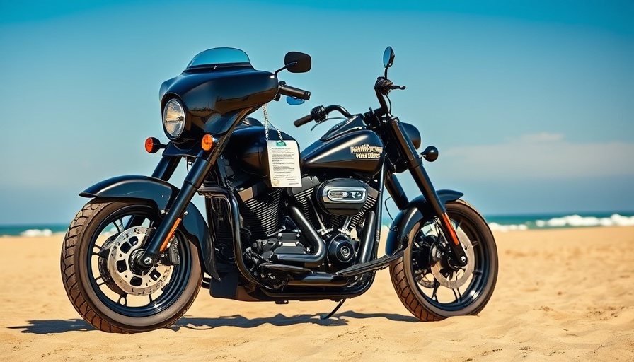 Harley-Davidson motorcycle recall notice on a black bike at the beach.