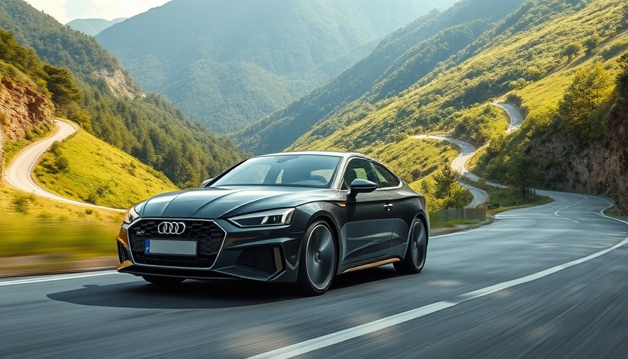 2025 Audi S5 Prestige driving on a scenic mountain road.