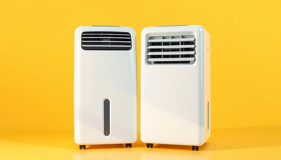 Three affordable portable air conditioners in a stylish display.