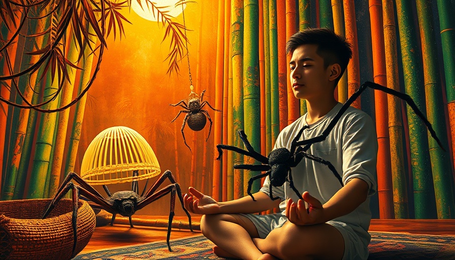 Coexisting with Fear and Spiders: Meditative Figure in Colorful Room