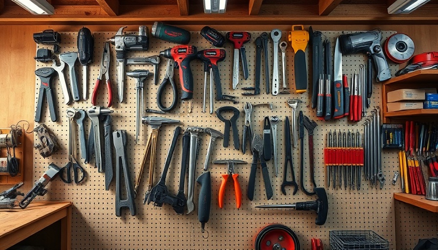 Neatly organized tool wall showcasing tool storage hacks in a workshop.
