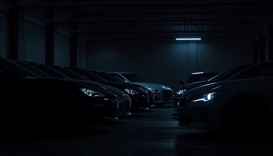 Shadowy scene of cars in dim garage linked to car theft ring exploitation Turo.