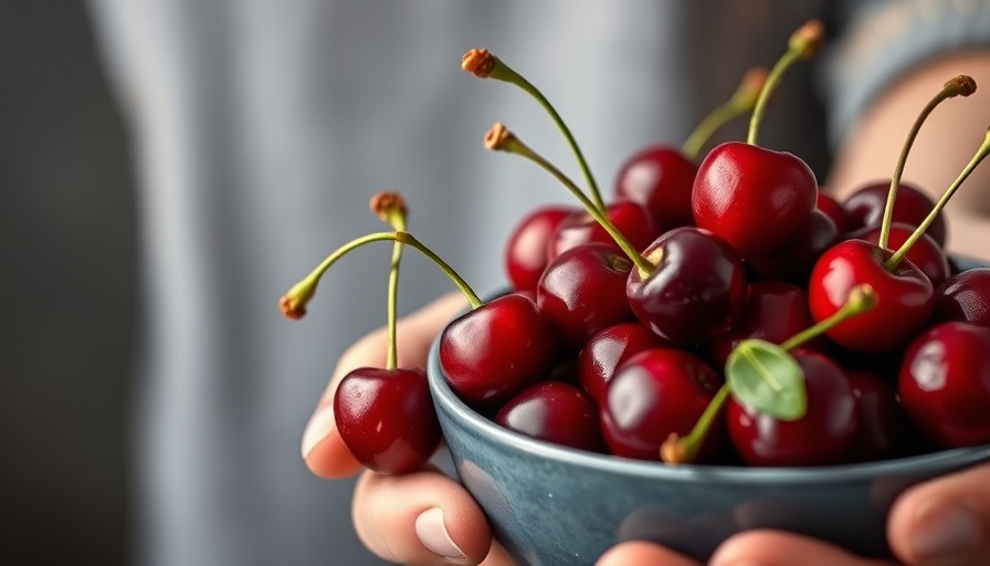 Bowl of fresh cherries held in hand, highlighting cherry pit danger.