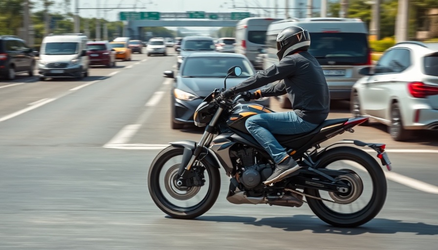 Motorcyclist lane splitting on Minnesota highway.