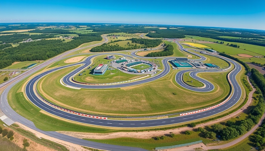 Aerial view of Circuit de la Sarthe race track with green surroundings.