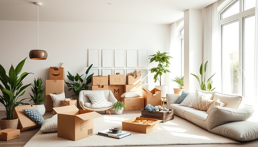 Essential items for new home: moving boxes and cozy decor.