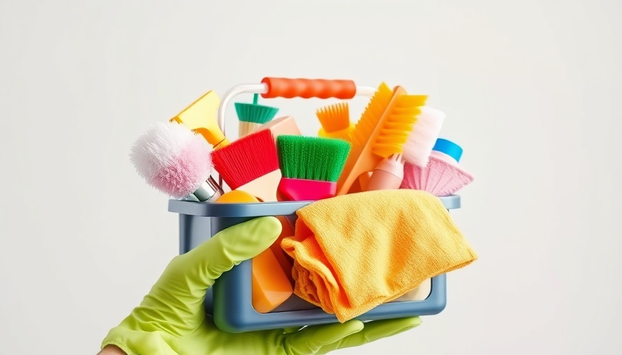 Professional cleaners deep cleaning tips with colorful tools.