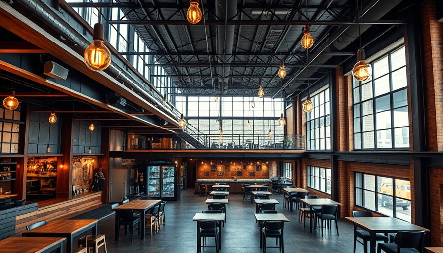 Modern mezzanine floor in Melbourne with tables and lights.