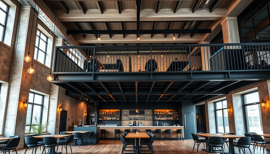 Modern cafe with mezzanine floor in Melbourne, sleek industrial design.
