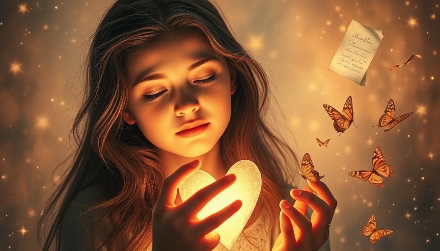 Young woman embracing inner light, symbolizing self-worth and self-acceptance, with a starry backdrop.