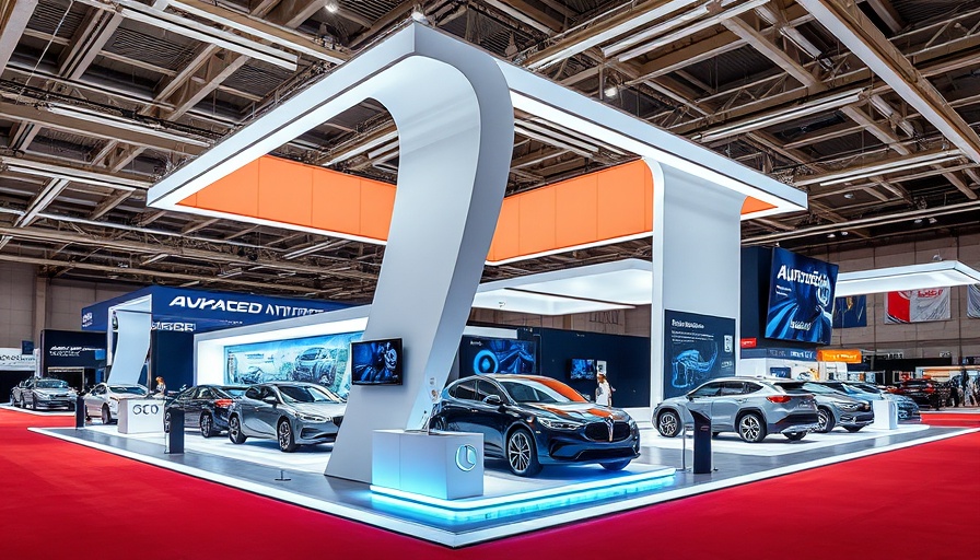 Modern automotive exhibition booth showcasing innovations