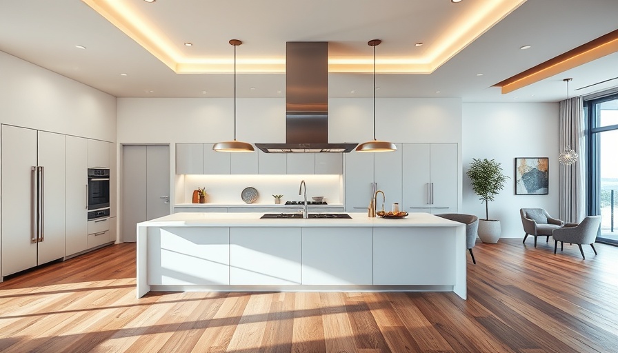 Luxurious kitchen with open floor plan featuring modern island.