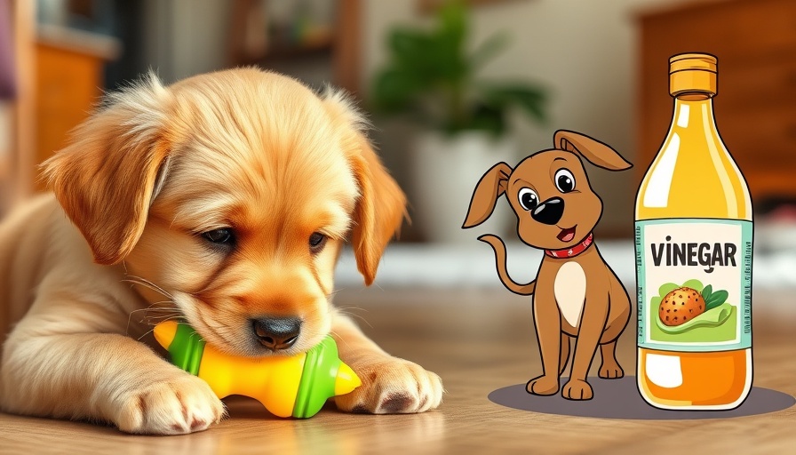Clean dog toys with vinegar: adorable puppy with colorful toy.