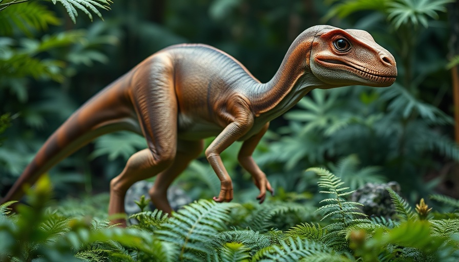 New dinosaur species walking in a prehistoric jungle environment.
