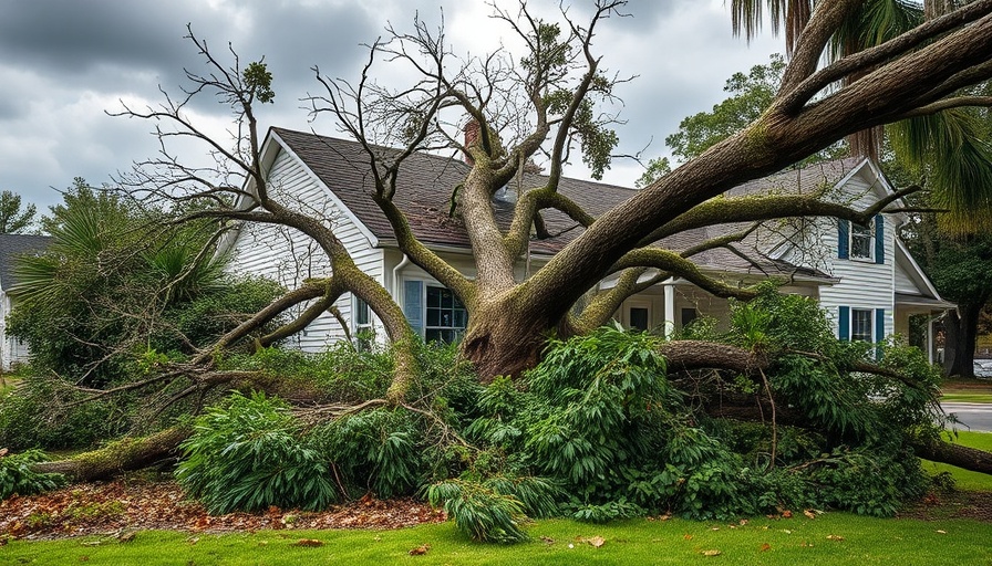 Severe weather impacts home with fallen tree, highlighting hurricane preparation.