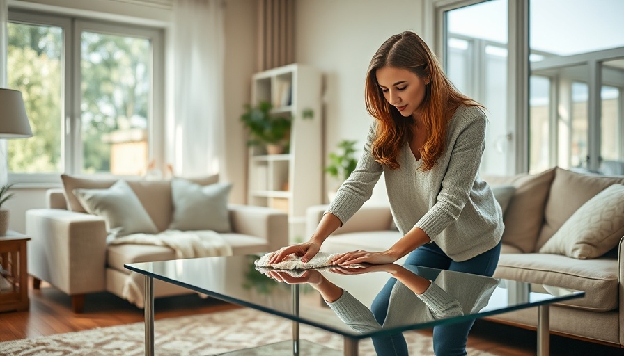 Woman cleaning glass table; avoid using rubbing alcohol.