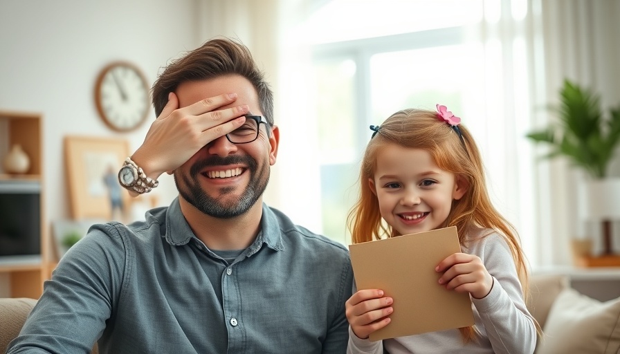 Father's Day unique gift ideas: Happy dad with kids in living room.