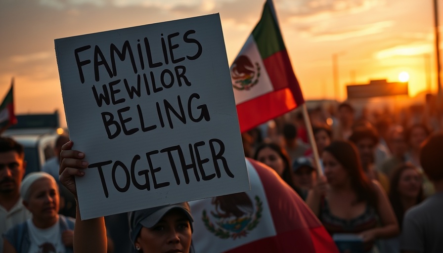 Protest sign against deportation at sunset.