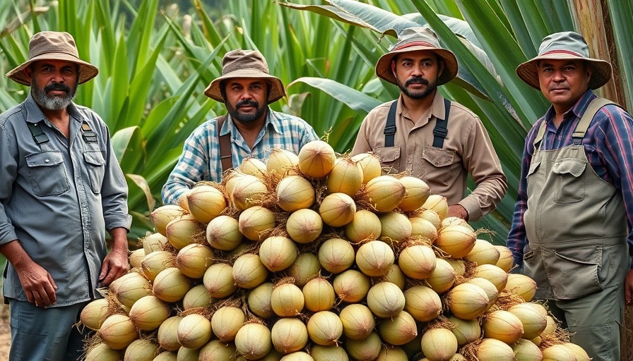 Workers harvesting hearts of palm, highlighting sustainability practices.