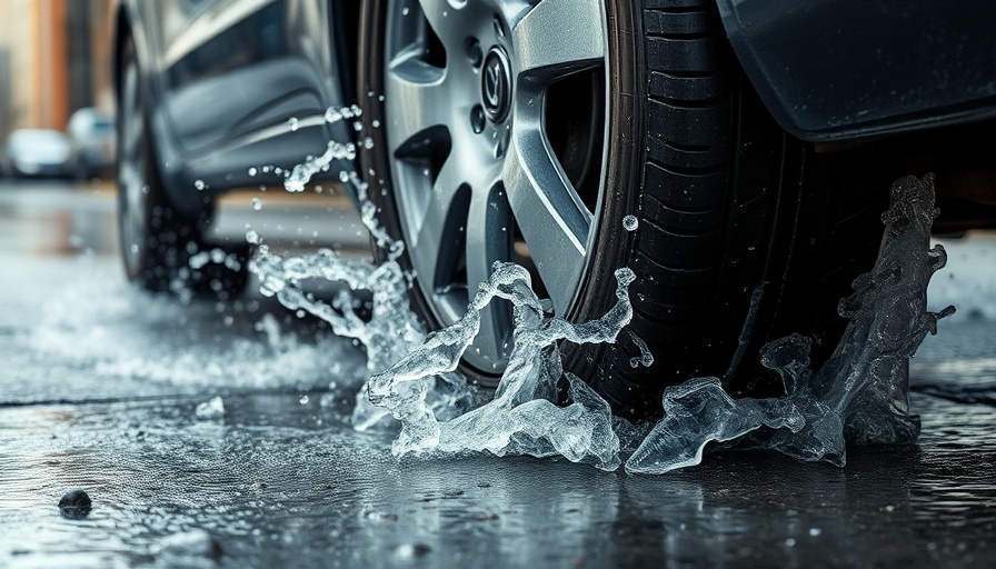 Car tire splashing on wet road, how to avoid hydroplaning tips.