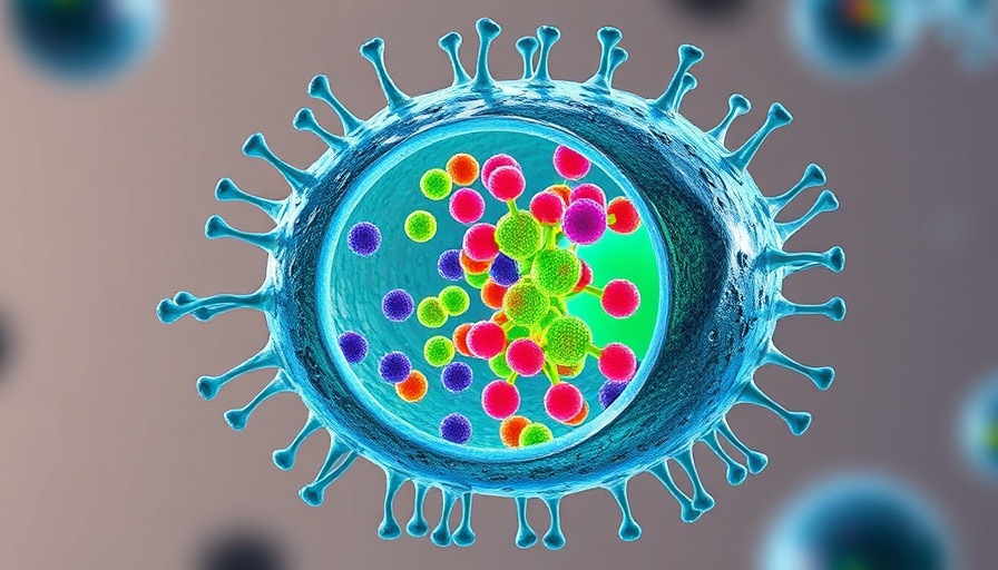 3D illustration of gut microbe absorbing PFAS, dynamic molecular interaction.