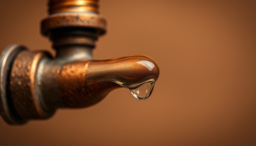 Leaky copper pipe with water droplet, burst pipe emergency.