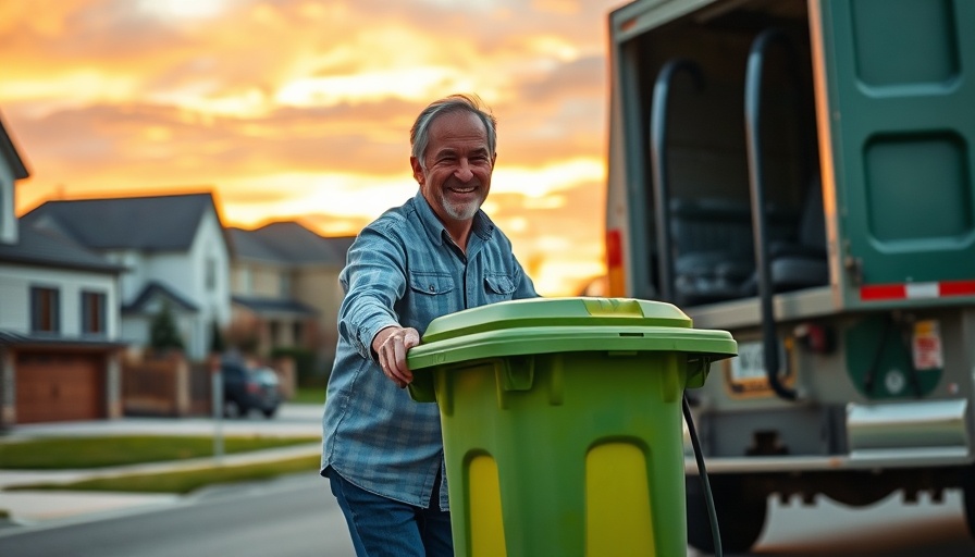 Casual man guiding trash toward truck, top rubbish removal services