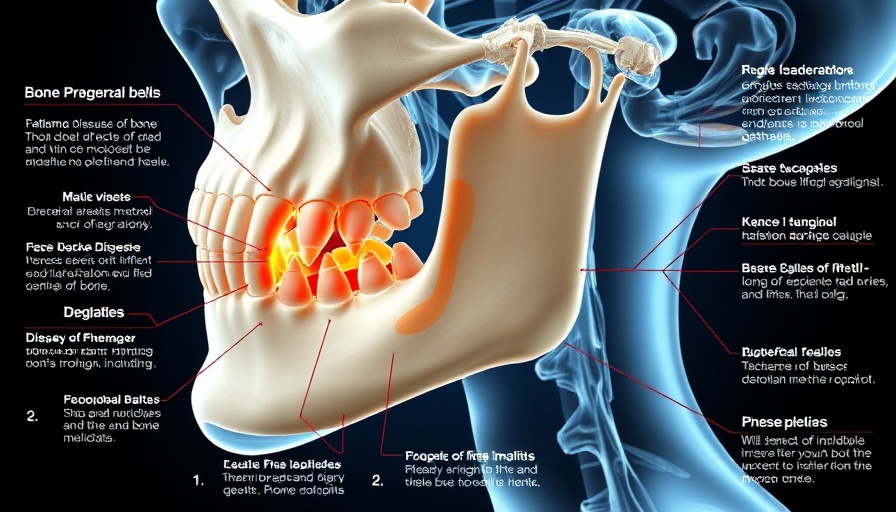 3D medical illustration of bone medications and jaw disease.
