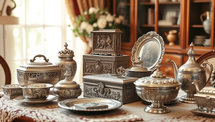 Display of vintage trinket boxes at estate sale.