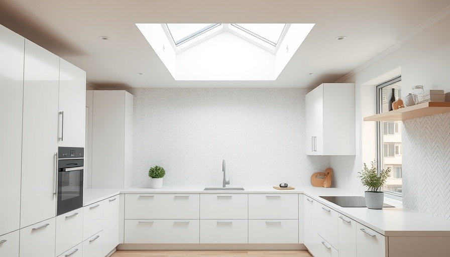 Illume Skylights and Velux Skylights in a modern white kitchen with potted plant.
