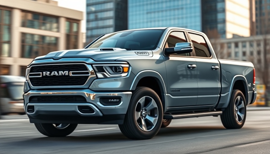 Sleek Ram mid-size pickup truck unibody parked in urban setting.