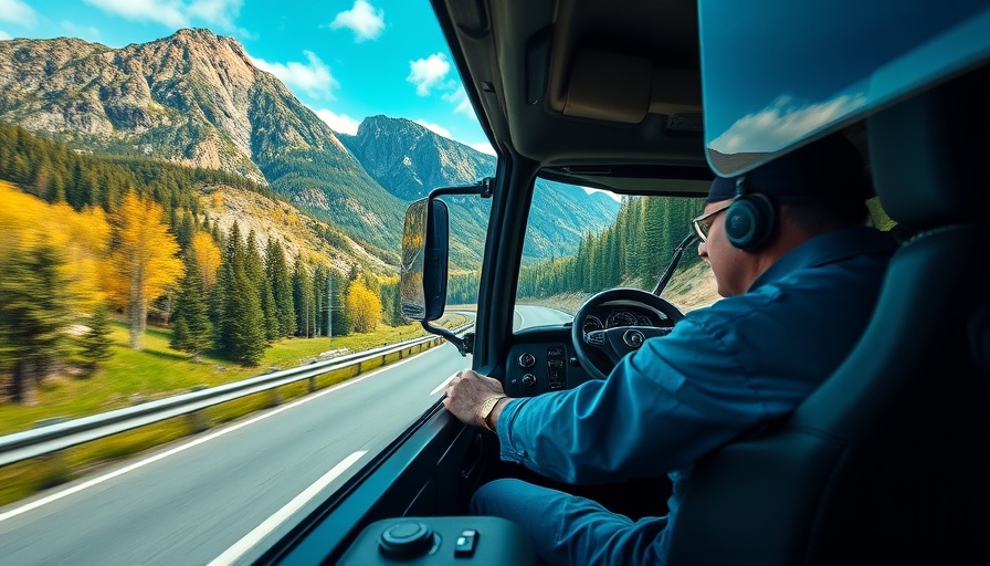 Truck driver navigating scenic mountain road, illustrating pay and work-life balance.