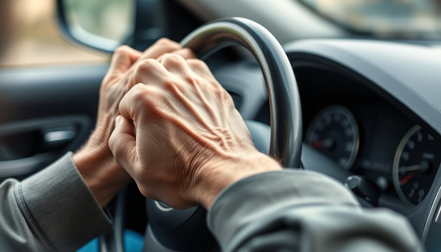 Elderly hands gripping a steering wheel, highlighting senior driver safety tips.