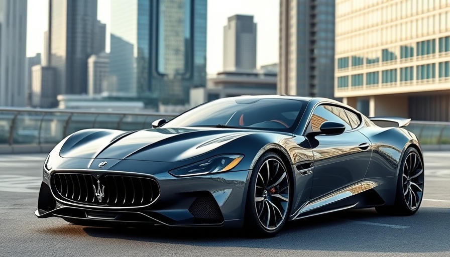 Futuristic 2026 Maserati MCPura parked in cityscape.
