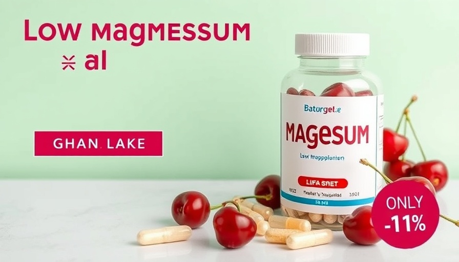 Magnesium supplement ad with text on health benefits.