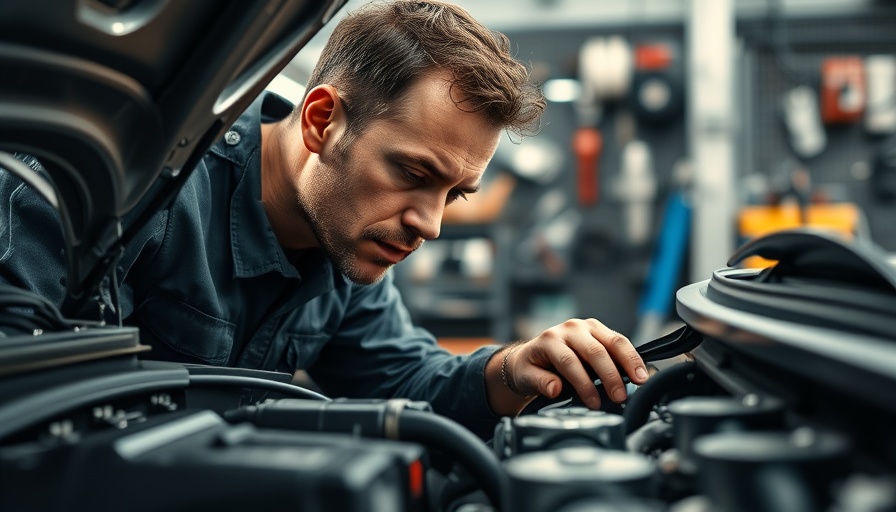Mechanic inspecting engine in an auto repair shop.
