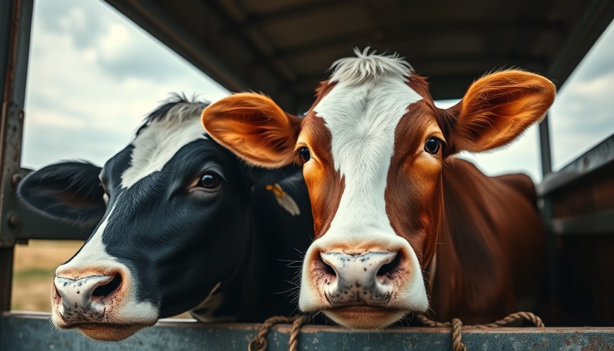 Two cows in transport with heads peeking out of truck.
